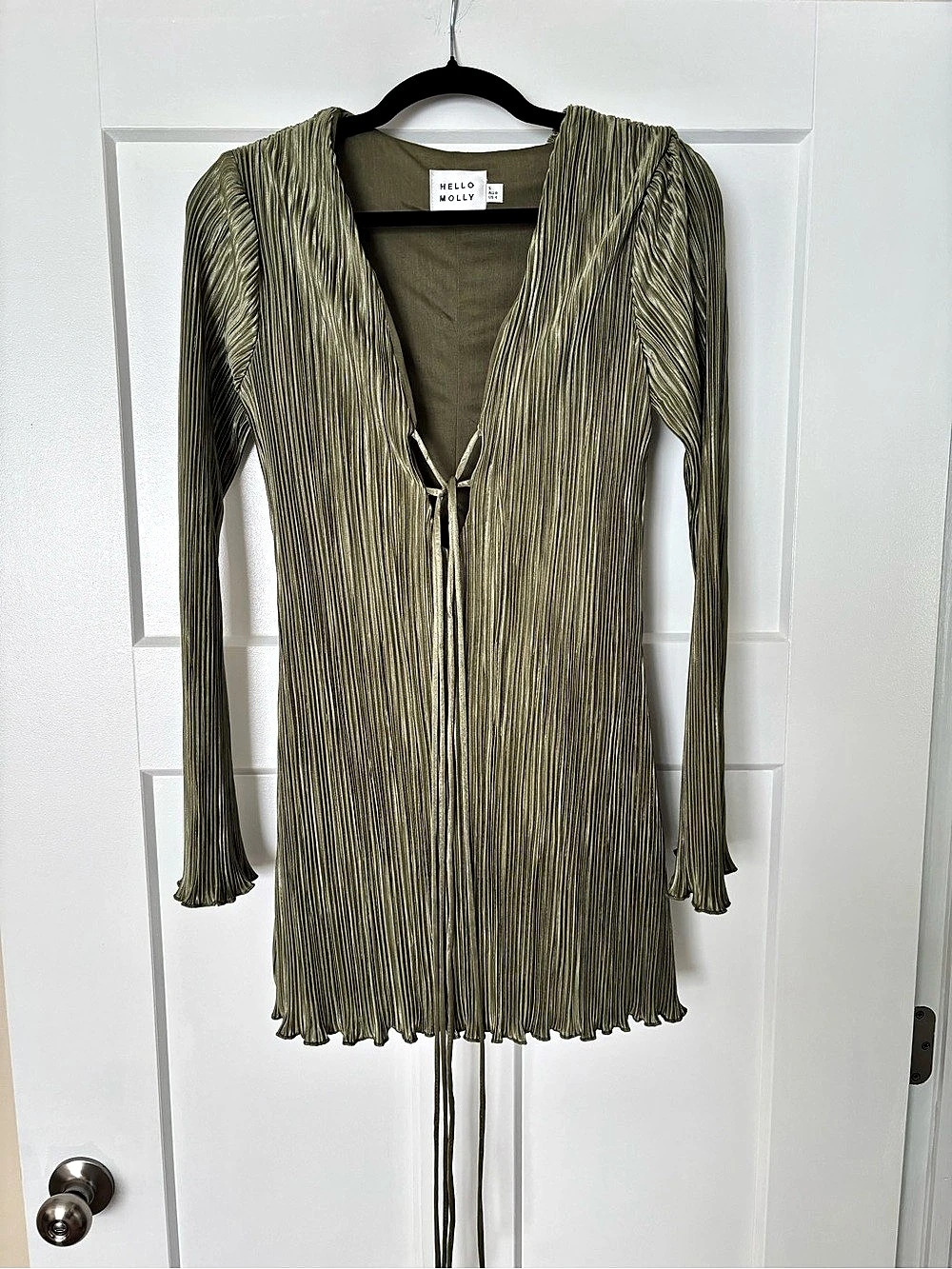 Hello Molly Hype Girl Plisse Long Sleeve Mini Dress Green Small